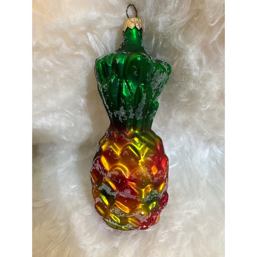 Unbranded Pineapple Ornament Unisex OS Multicolor Glass Frosted Fruit Christmas